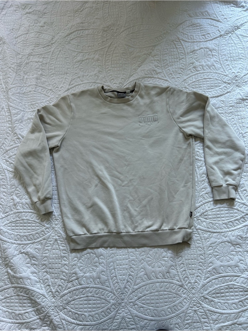 Puma Men’s Light Beige Crewneck Sweatshirt Classic Logo Pullover